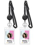 Pawfly 2 Pack Retractable Adjustable Lanyards Flat Neck Lanyards with Retractable Badge Reels Quick-Release Buckles and Adjustable Length Black Nylon Straps with Waterproof Clear Card Badge Holders