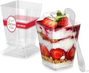 Stock Your Home 50 Pack 5 oz Elegant Mini Clear Plastic Dessert Cups with Lids and Spoons Square Parfait Cup w/Lid for Small Individual Desserts, Pudding Shooters, Appetizers, Trifle Shooter