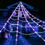 Halloween Decorations 16 Ft Spider Web Lights, Super-Realistic Giant Cobweb Indoor Outdoor Purple Lights, Battery Operated Light for Décor Party Garden Yard