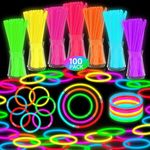 DELEE 100PCS Glow Sticks,Glow Sticks Party Packs Neon Glow Stick Bracelets,Glow Necklaces for Kids Adults, Perfect for Weddings,Parties,Festivals,Halloween,Christmas - Glow in the Dark Party Supplies