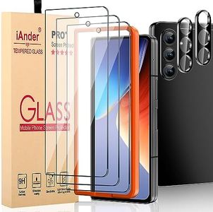 iAnder 3 Pack Tempered Glass Screen Protector for Galaxy Z Fold 5, 2 Camera Lens with Easy Installation Tray, Supports Fingerprint Sensor, HD Retina Clarity, Case Friendly, clear