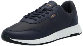 BOSS Men's Leather Mix Low Top Sneaker, Blueberry Blue, 13