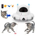 Cosicosy 2-in-1 Interactive Cat Toys for Indoor Cats, Automatic Cat Toy with 7 Holes Mice Whack A Mole Moving Feather, Red Dot & Star Pointer Kitten Toys, Smart cat toy with remote control, White