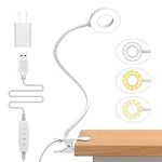 Reading Light, iZELL USB Clamp Lamp for Child Reading Book in Bed at Night, LED Small Desk Lamp with Adjustable Gooseneck Clip on Beside Table for Studying Working Drafting Sewing - 40CM White