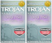 Trojan Condom Sensitivity Ultra Thin Spermicidal 2 Packs of 12 pc