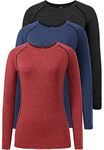 Ullnoy Long Sleeve Workout Tops for Women Dry Fit Yoga Athletic Running T Shirt Womens Long Sleeve Moisture Wicking Tee Shirt 3 Pack Black/Navy/Burgundy M