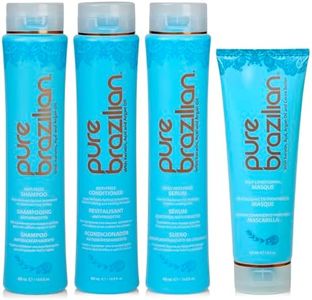 Pure Brazilian - 4 Piece Essential Home Care Kit - Anti Frizz Serum, Shampoo, Conditioner, And Deep Conditioning Masque- With Keratin, Argan Oil, And Acai