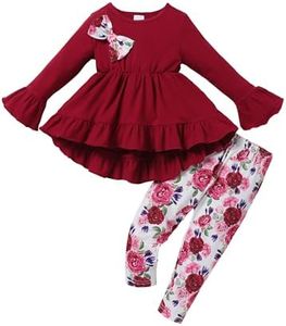 puseky Ropa de Bebé Niña Ropa de Bebé Niña con Volantes Vestido de Manga Larga Camisa Tops y Floral Pantalones Ropa Conjuntos 12-18 meses