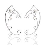 OwMell Elf Ear Cuffs for Women, Handmade Elven Fairy Ear Cuff Wrap Clip on Earrings Earwrap for Cosplay Fantasy Fairy Halloween Costume, White Pearls, Sterling Silver Pearl