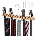 Wooden Tie Rack Tie Hanger 23 Storage, Belt Hanger for Closet 2 in 1 Wooden Wall Mount 12 Belts Rack + 11 Ties Organizer, Belt Rack w/ 360° Swivel Hook, Tie and Belt Organizer Display Presentfor Men