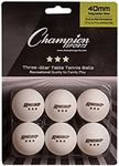 Champion Sports 3 Star Table Tennis Ball Pack, Tournament Grade, White, 40mm Seamless Design, 6 Balls