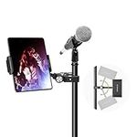 elitehood 2023 Newest Aluminum iPad Holder for Mic Stand, Side Mount iPad Music Stand Holder for Microphone, 360° Adjustable Mic Stand Tablet Holder for iPad, iPhone and More 4-13in Tablet