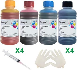 Aomya 4-Pack Ink Refill Kit 250ml Universal Dye Bulk Ink for Canon HP Epsn Brother Inkjet Printers Refillable Cartridge CISS CIS System (9 oz) with Syringe&Glove