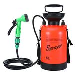 SearQing Portable Shower for Camping with 7 Spray Modes, 1.3 Gallon Hand Press Camping Shower with Removable Hose and Shower Head,5L Pressure Rinse Kits for Hiking Traveling Garden Beach Pet Shower