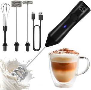Zulay Kitchen Rechargeable Milk Frother Handheld - Frother Wand, Drink Mixer, Electric Whisk Frother, for Cappuccinos, Matcha & Protein Powder - Dynamic 3 Whisk, 3 Speed 500mAh Black