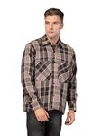 CHKOKKO Men Winter Shacket Stylish Flannel Plaid Jacket Shirt Brown L