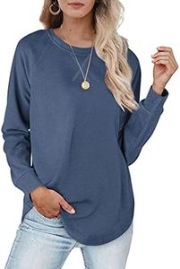 XIEERDUO Womens Sweatshirts Crewneck Loose Fitting Tunic Tops Long Sleeve Shirts Pullover, Blue, XX-Large