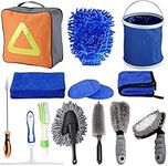 AIKER Profession Car Cleaning Kit, 14PCS Complete Car Detailing Wash Brush Set with Bucket/Squeegee/Duster/Air Vent Brush/Tire and Handle Rim Brush/Wash Gloves/Microfiber Towel/Wax Applicator