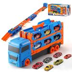 Toyshine Big Hauler Storage & Deform Transport Truck Toy with 2 Foldable Ejection Race Track & 2 Pc Die cast Cars for Kids Boys Girls 3+ Years