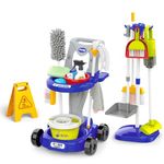 deAO Children's Play Trolly Cleaning Set, Kids Cleaning Set, Toy Cleaning Set for Toddlers Girl and Boys, Kids Role Play Cleaning Set for 3 4 5 6 7 8, Childrens Cleaning Tools (BLEU)