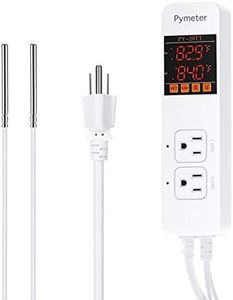 Pymeter 2 in 1 Digital Temperature Controller Dual Outlet Heat Mat Thermostat Reptile Greenhouse Heater Home Brewing Freezer Cooling Heating Pad Control 16A 1920W
