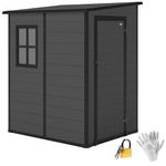 Outsunny 4 x 5FT Lean to Outdoor Storage Shed with Floor, Plastic Garden Tool Storage House Organizer with Window, Vent and Plastic Roof for Backyard, Patio, Lawn, Dark Grey