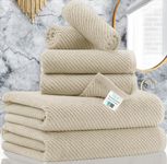 Tan Towels Bathroom Sets - 100% Cotton | Quick Dry | Light Weight | Thick | Soft, Towel Set of 6, 2 Large Bath Towels 30 x 56, 2 Hand Towels 18 x 28, 2 Washcloths 13 x 13, Towel Gift Set, Beige