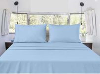 RV Full(53x75) Sheet Set 4 Pcs- 100% Microfiber Light Blue Solid, RV Camper Bunk Sheets, Fits Upto 15 inch Deep Pocket Mattress, for Your Travel Trailers Bedding- RV Sheets RV Full, Solid Light Blue