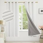 Deconovo 100% Blackout Curtains with Coating, White Curtains Thermal Curtains Eyelet, Faux Linen Curtains for Bedroom, 46 x 72 Inch(Width x Length), White,One Pair