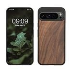 kwmobile Real Wood Case Compatible with Google Pixel 9 Pro XL Case - Hard Wooden Cover w/TPU Bumper - Dark Brown