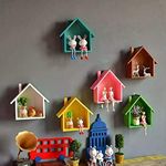 Decorous Shoppee Wall Hanging Shelves/Wooden Wall Shelves/Rack and Shelf/Display Shelf Hut Shape Multi-Color Set of 6 (Multicolor) (Multicolor 1)