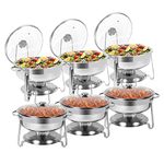 BriSunshine 6 Packs Round Chafing Dish Buffet Set, 4 QT Stainless Steel Chafing Dishes with Glass Lid & Lid Holder, Catering Food Warmers for Parties Buffet Weddings Events