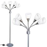 Modern Floor Lamp Multi Head 5 Lamp Shade Standing Lamp - Uplighter Tall Lamp - Floor Lamps for Living Room Free Standing Lamp with 5 Positionable Bright Acrylic White Shades with Foot On/Off Switch