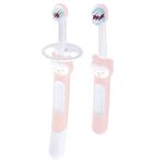 MAM Learn to Brush Set, Two Baby Toothbrushes With Safety Shields, Ideal for Teaching Dental Hygiene to Infants, Baby Training Toothbrush, Pink