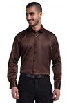 Bowrain Men's Satin Shirt Full Sleeves, (Brown), (Large)