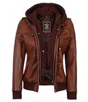 fjackets Brown Bomber Jacket Women - Real Lambksin Leather Jackets Women With Removable Hood - Edinburgh Cognac | [1315015] XL