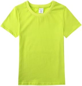 COSLAND 100% Cotton Heavyweight Short Sleeve T-Shirt for Boys & Girls, Neon Green, Size X-Small