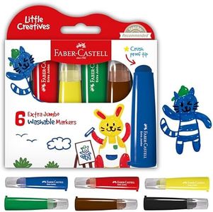 Faber-Castell Little Creatives Extra Jumbo Ultra Washable Markers for Kids - 6 Colors, Back to School Supplies, Art Supplies for Kids Toddlers, Preschool Ages 3+
