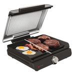 Ninja Sizzle Low Smoke Electric Indoor Grill & Flat Plate, 1460W, with Non-Stick Grill Plate & Flat Top Plate, Detachable Dishwasher Safe Lid, Grease Catch & Recipe Guide, Grey GR101UK