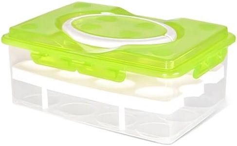 2 Tiers Egg Container Deviled Egg Carrier Eggs Holder with Handle Fridge Freezer Storage by DELIFUR (Green)