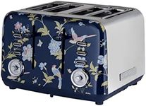 Laura Ashley Elveden Navy 4 Slice Toasters Wide Slots By VQ - Multi Functional 4 Slot Toaster Stainless Steel with 7 Variable Browning Control, Defrost & Reheat Modes - Bread Toaster with Warming Rack