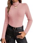 Ekouaer Women's Mock Turtleneck Long Sleeve Shirts Fall Ribbed Tops Fleece Basic Layering Soft Thermal Undershirts Tee Pink L