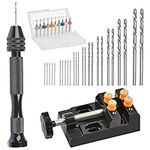 37PCS Mini Hand Drill Set for Crafts, Pin Vise Precision Twist Drill Bits with Mini Drill Press Vise, Manual Drill Set for Craft Carving Models Hobby DIY, 0.5-3mm Drilling Bits & 0.3-1.2 mm PCB Drill