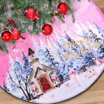 Lanpn 36 Inch Christmas Tree Skirt, Cute Pink Soft Dutch Velvet Xmas Tree Skirts with Winter Snow Snowflake Nutcracker for Winter Christmas Holiday Indoor Outdoor Decorations Decor (Pink, 36''/90cm)