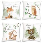 Bonhause Forest Animals Cushion Covers 45 x 45 cm Fox Bear Squirrel Owl Decorative Throw Pillow Covers for Kids Soft Velvet Pillowcases for Sofa Baby Nursery Room Decor Set of 4