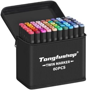Tongfushop 60 Colored Marker Set, Colouring Pens for Adults, Art Felt Tip Pens, Dual Tip Permanent Alcohol Markers for Drawing, Sketching, Anime, Manga, Fun doodling with Carrying Case & Storage Base