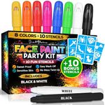 Jim&Gloria Face Paint Makeup Kit - 8 Large Washable Body Marker Pens with Stencils for Face Painting & Tattoos Crafts. Skin-Safe Eyeblack Sticks Games. Perfect Toys and Gifts for Easter Kids and Adult