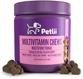 Petlii MULTIVITAMIN CHEWS - 120 Bacon Chews provide your dog with all the Vitamins, Omegas and Probiotics needed to maintain Healthy Joints and Gut, prevent Itching and improve vitality as they age