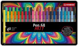 Premium Fibre-Tip Pen - STABILO Pen 68 - ARTY - Tin of 40 - Assorted Colours