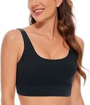 CRZ YOGA Butterluxe Womens U Back Sports Bra - Scoop Neck Padded Low Impact Yoga Bra Workout Crop Top with Built in Bra Black Small